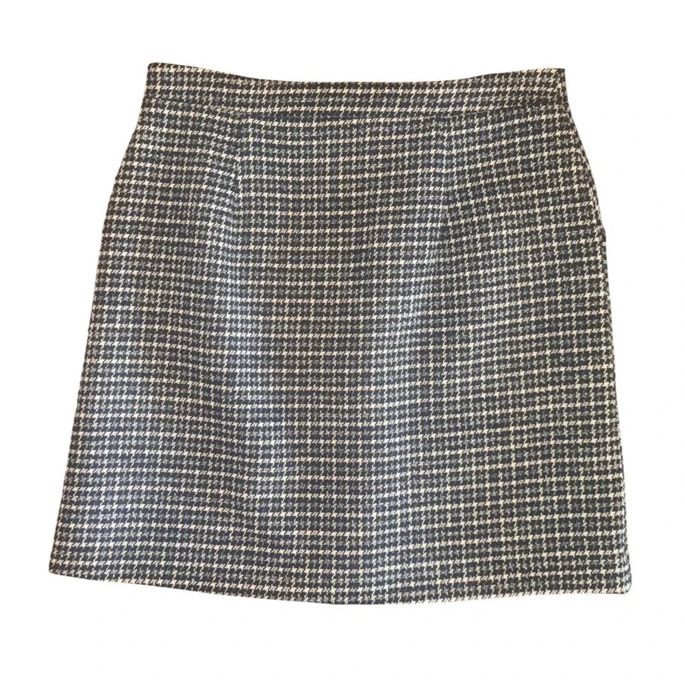 NWT Carroll Paris Blue Houndstooth Wool Tweed Gold Button Skirt Size 40 8/10 M/L